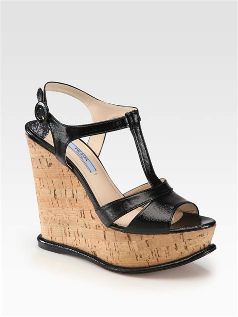 prada platform heels black|Prada wedge heels.